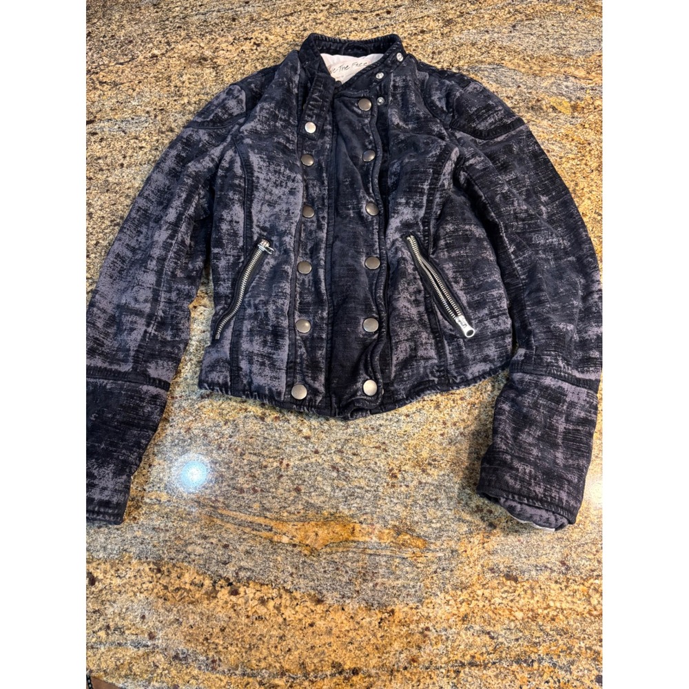 We The Free‎ Dusk Til Dawn Black Grey Distressed Moto Jacket Biker Style Size XS